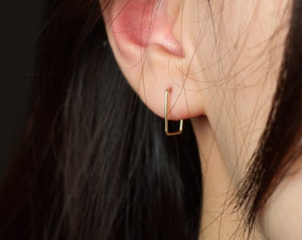 Pendientes de aro ovalados de oro - Oro laminado de 14k - Pendientes de aro de oro rosa y plata de ley - Pendientes de aro pequeños - Pendientes de aro minimalistas