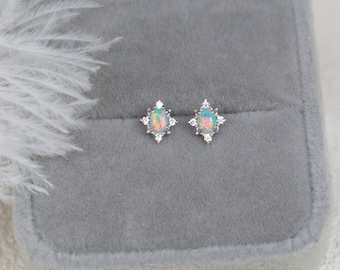 Silver Opal Stud earrings - Opal Earrings - Gold Opal Earrings - Tiny Stud Earrings - Minimalist earrings - Dainty Gemstone Earrings