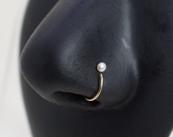 14K Gold Filled Pearl Nose Ring ~ Tiny Nose Ring ~ Nose Piercing Ring ~ Silver/ Rose Gold Nose Ring ~ Gold Nose Hoop ~ Adjustable Nose ring