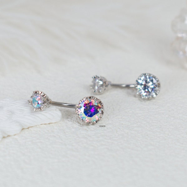 belly button rings - 14G 316L Stainless Steel Crystal Belly Button Ring - Silver Belly Button Piercing - Dainty Navel Ring- Gift