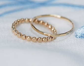 14K Gold Filled Ring Set for 2 flattened bead Ring- Bead Stacking Ring Silver Rose Gold - Minimalist Ring- Stacking Ring Set Gift for Her