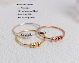 14k Gold Filled Fidget ring for women -Interlocking Fidget Rings Bead fidget ring -Spinner Ring Dainty Gold Ring- Rose Silver stackable Ring
