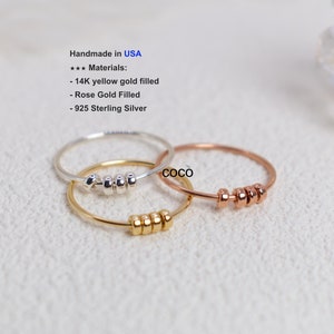 14k Gold Filled Fidget ring for women -Interlocking Fidget Rings Bead fidget ring -Spinner Ring Dainty Gold Ring- Rose Silver stackable Ring