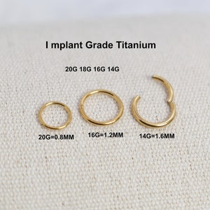 20G-18G-16G-14G Gold Plated Titanium Nose Ring Septum Clicker Ring -Tragus Hoop -Cartilage Hoop- Daith Hoop- Helix Rock Hoop- Nose Hoops