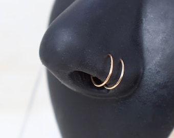 14K Gold Nose Ring Double Nose Ring for Single Pierced - Nose Hoops 14K Gold Nose Silver or Rose Gold Nose Ring - Tiny Nose Ring Spiral Hoop