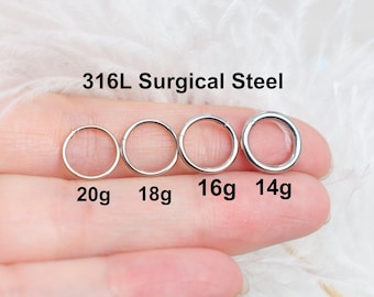 316 Surgical Steel Nose Ring - 14G 16G 18G 20G Silver Nose Ring - Cartilage Hoop  Rock Hoop  Nose Ring Hoop - Clicker Ring Daith Hoop