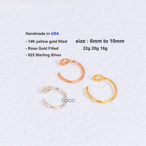 Fake Nose Ring Hoops - 22g 20g 18g Nose Hoop - Gold Nose Ring Hoop -No Piercing - Sterling Silver faux Rings -Rose Cartilage Hoop Earrings