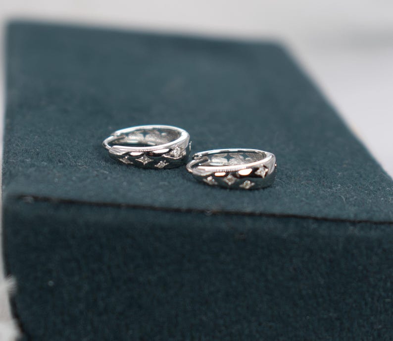 Star Diamond Huggie Earrings - Small Hoop Earrings - Minimalist Earrings - Gold Hoop Earrings - Tiny Huggie Earrings - Dainty huggie hoops image 17