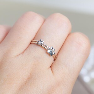 925 Sterling Silver Flower Rings and Cat's Paw Rings for Women - Tiny Stackable Ring- Dainty Ring Silver - Minimalist Ring - Holiday Gift