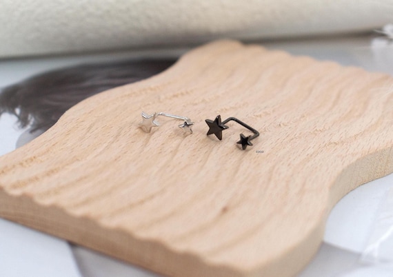 Black Tiny Star Open Huggie Hoop Earrings - Sterling Silver Star Earrings - Star Stud -Screw Back Earring - Silver Stud Earrings
