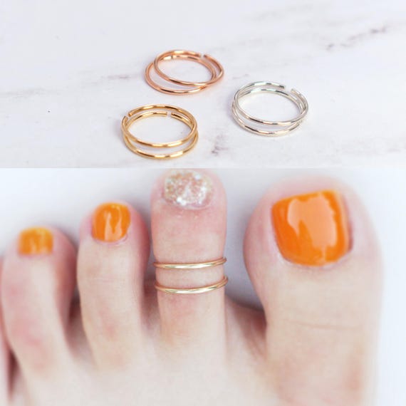 2 Toe Rings Set - 14k Gold Toe Ring Set - Silver Toe Ring Set -Adjustable Gold Filled Toe Ring - Minimalist Jewelry - Toe Ring or women