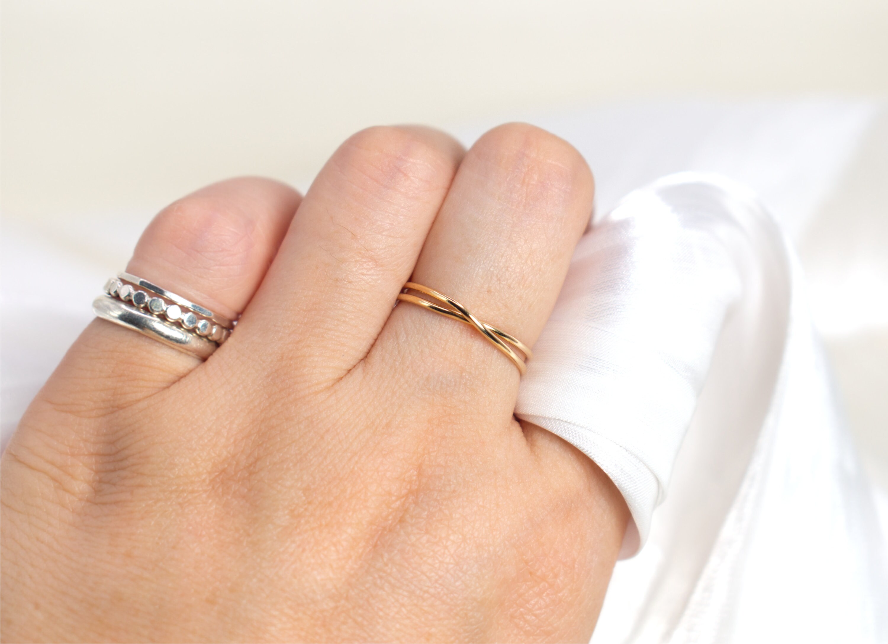 Gold Double Ring - Double Band Minimalist Ring - Silver and Rose Gold ...