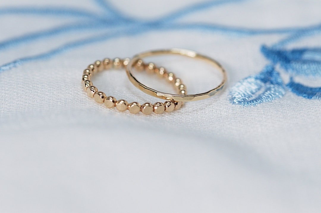 14K Gold Filled Ring Set for 2 Flattened Bead Ring- Bead Stacking Ring Silver Rose Gold - Minimalist Ring- Stacking Ring Set Gift for Her - Etsy