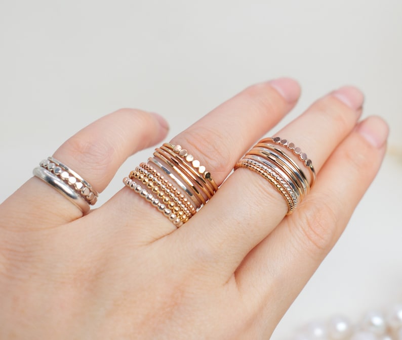 14K Gold Stacking Rings -bead Ring Stacking Ring- Dainty Stacking Rings ...