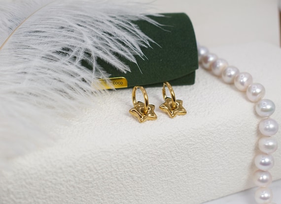 Star Hoop Earrings - Hypoallergenic Earrings - Gold Stainless Steel Earrings -Delicate Earrings - Huggie Earrings - Gold Hoop Earrings Gift