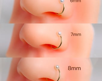 14K Gold Filled Pearl Nose Ring ~ Gold Nose Hoop ~Tiny Nose Ring~ Nose Piercing Ring- Silver/ Rose Gold Nose Ring ~ Adjustable Nose ring