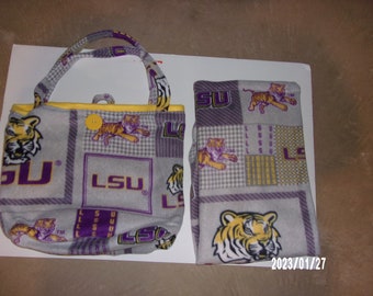 LSU Tigers Receiving Blanket and Matching Tote Bag (Diaper Bag)