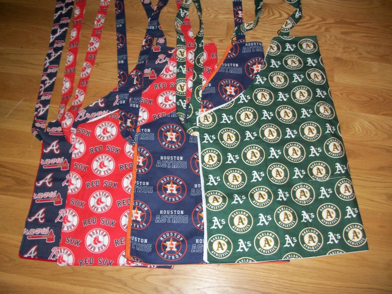 Barbeque Apron in Sports Patterns Baseball Atlanta Braves , Boston Red Sox Red or Navy, or Oakland Athletics
