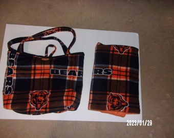 Chicago Bears Receiving Blanket and Matching Tote Bag (Diaper Bag) Block, Plaid or Traditional Pattern