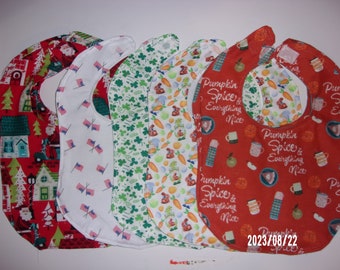 Baby Bibs 9 Pack Holiday Patterns (Christmas, 4th of July, St Patricks Day, Easter and Thanksgiving)