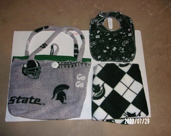 Diaper Bag, Blanket and Bibs Michigan State University Pattern