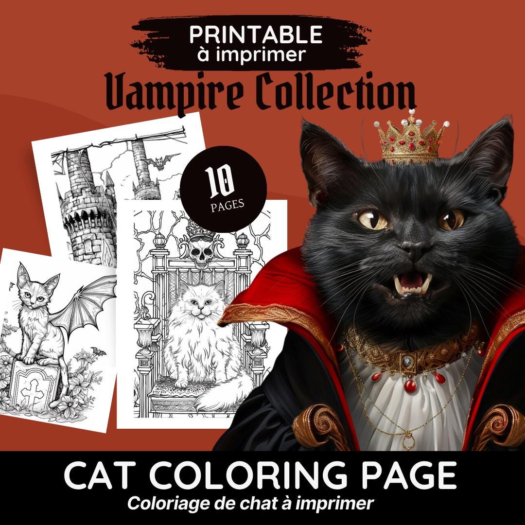 10 Vampire Cat Coloring Pages, Printable Cat Coloring, Vampire Cat ...