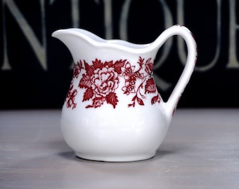 Jackson China Small Restaurant Ware Creamer, Signed, JESSICA Pattern, Burgundy Flowers, Individual/Small Size, Vintage Kitchen Decor, 1920s