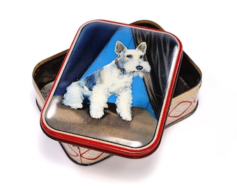 Adorable Terrier English Candy Tin, Collector Display Tin Litho Box with Dog, Edward Sharp & Sons, Kent England, Antique Candy Box, 1950s