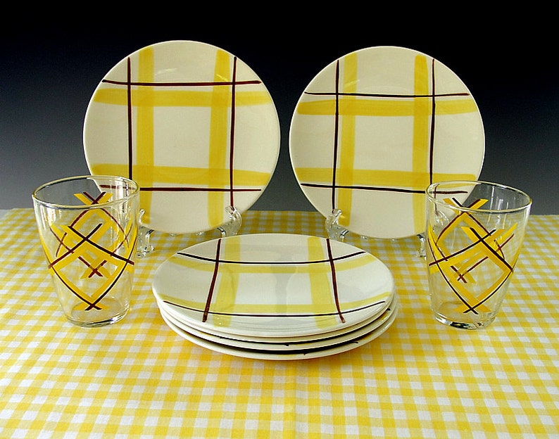 Knowles China Plate Set Plaid Santa Monica Luncheon Set Mid Century Vintage 1950s image 3