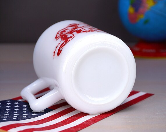 Hopalong Cassidy Mug With Red Enamel Over White Glass, 1950s TV