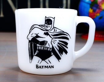 Vintage Batman Milk Glass Coffee Mug Cup, D Handle, Scarce, Comic Book Character, Signed Westfield, Made in 1966, U.S.A., MINT Unused Cond.