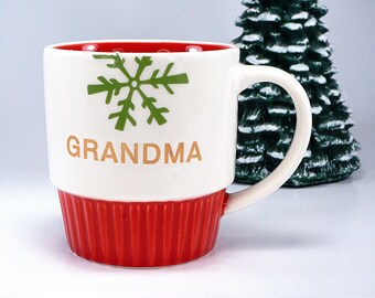 Vintage GRANDMA Holiday Coffee or Hot Chocolate Mug, By Hallmark, Red, White, Green, Christmas Present, Gift for Her, Stocking Stuffer, MINT