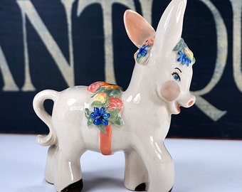 Adorable Blue-Eyed Donkey Figurine by Ceramic Arts Studio CAS 1950s Made in California 5" by 4 1/4" Ceramic Mid-Century Collectible