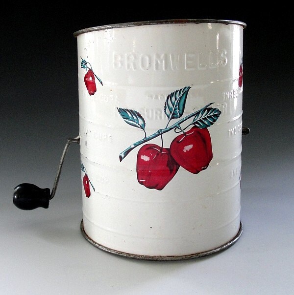 Vintage Bromwells Flour Sifter White with Red Apples 1950s Etsy