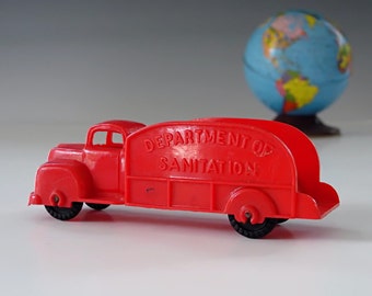 1950s Red Toy Truck . Original BANNER TOYS U.S.A. Antique Hard Plastic Tanker Truck . Collector Toy . Exc. Cond.