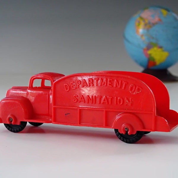 1950s Red Toy Truck . Original BANNER TOYS U.S.A. Antique Hard Plastic Tanker Truck . Collector Toy . Exc. Cond.