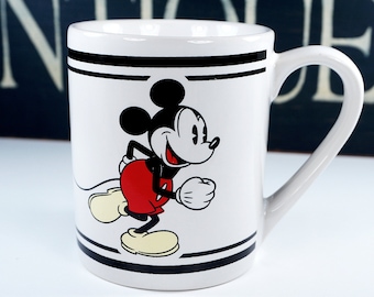 Vintage Running Mickey Mouse, White Ceramic Cup, Gibson, Walt Disney Productions, Collector Mug, Red and Black Enamel, LIKE NEW COND, 1970s
