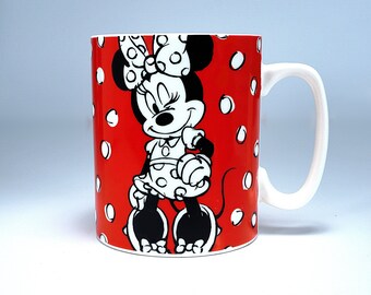 Vintage Flirty Winking MINNIE MOUSE Mug, Red Polka Dots, By Enesco for Disney, "Polka Dots Are Always In Style", Ceramic Collector Mug 1970s