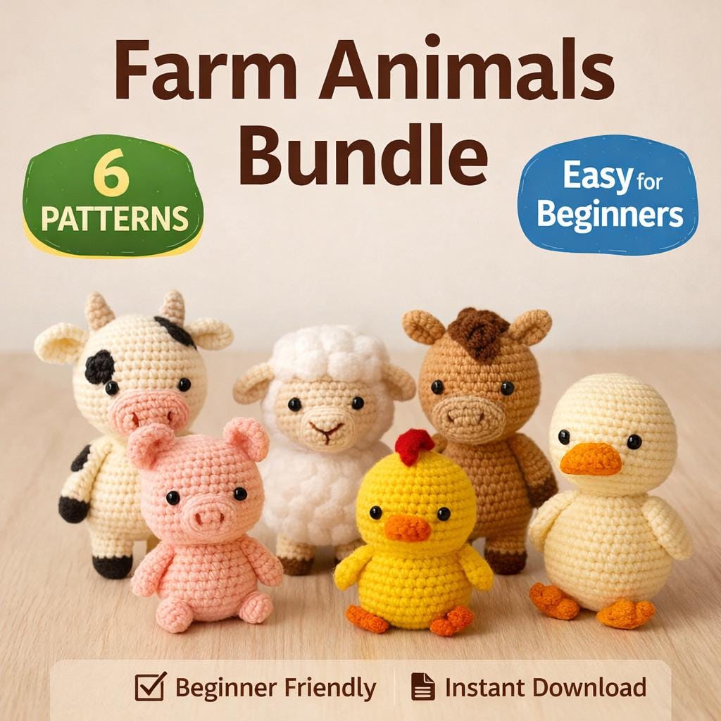 40 Animal Crochet Patterns for Cute Gifts, Nursery Decor, and Cozy Makes 23 Farm Animal Crochet Pattern Bundle