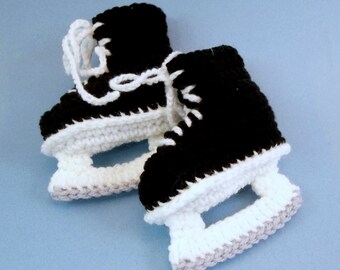 Baby Booties Crochet Hockey Skates Black Ice Skates