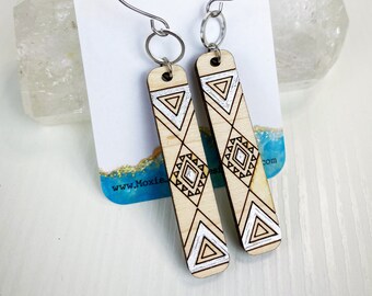 Aztec wood earrings,Aztec earrings,southwestern earrings,southwestern jewelry,boho jewelry,boho earrings,statement earrings,western jewelry