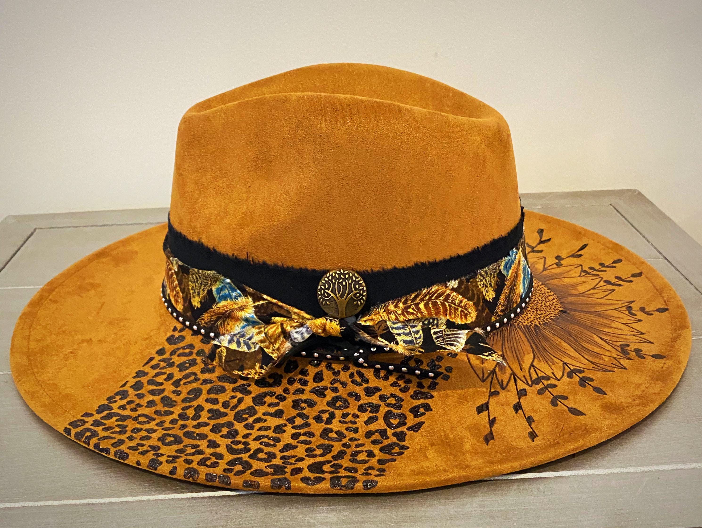 Leopard Print Women\'s Hat with Sunflower Accent Unique sunflower leopard print hat design main image 2