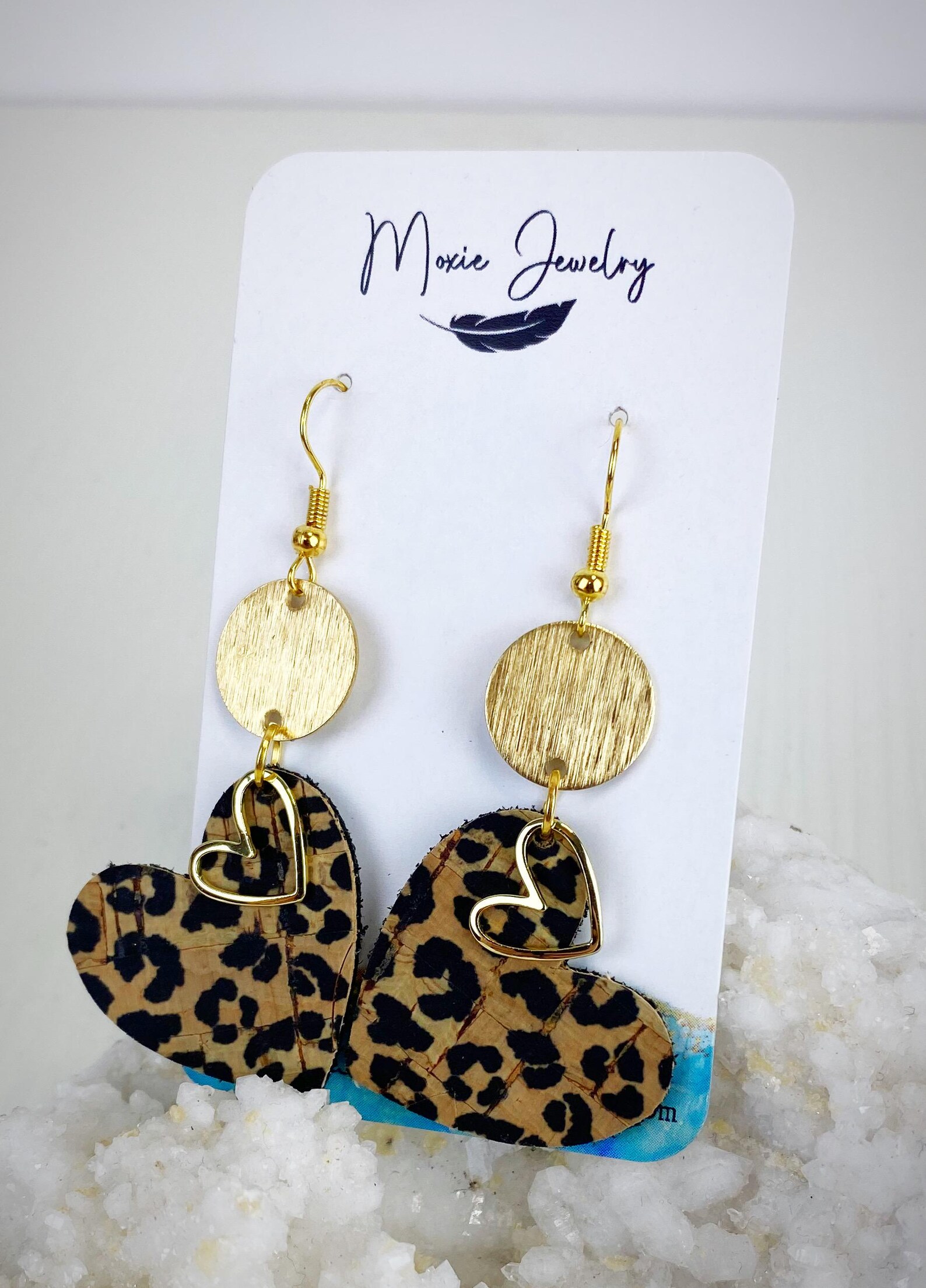 Leopard Heart Pavé Earrings – Gold & Black main image 0