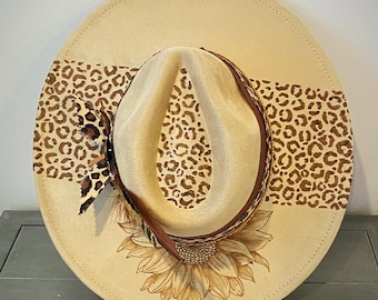 Custom Leopard Print Burned Hat| Wide Brim Fedora| Western  display picture 1