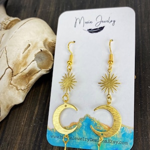 Sun moon star earrings,sun moon earrings,gold sun earrings,gold moon earrings,gold boho earrings,gold boho jewelry,gold celestial earrings