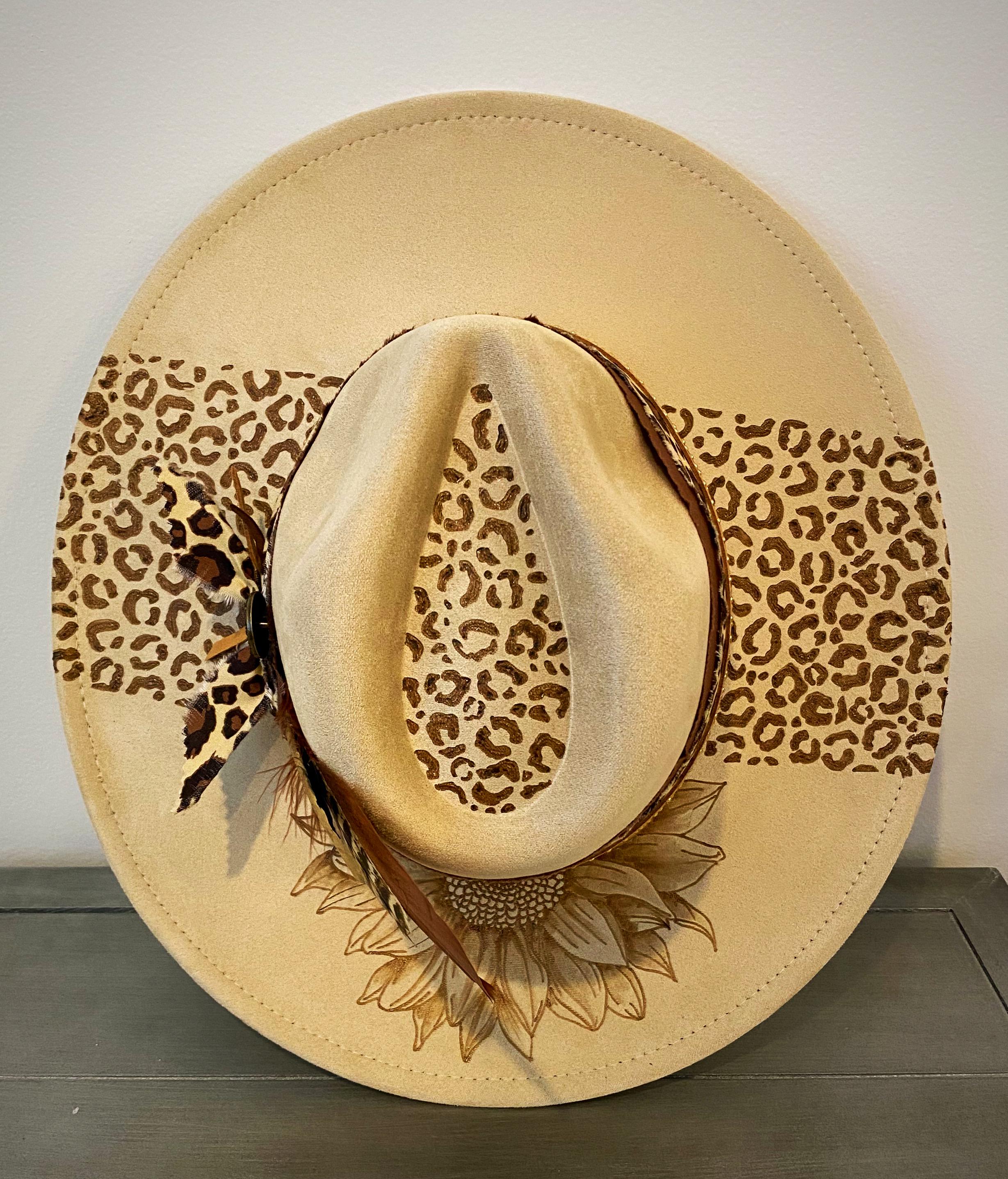 Women\'s Orange Sunflower & Leopard Print Wide-Brim Hat Wide Brim Reversible Sun Hat, Ladies / Girls Sizes Avail  main image 2