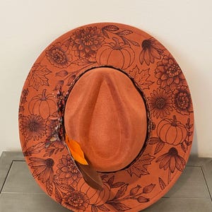 Hand-Burned Fall Leaves Hat: Wide Brim Western Bohemian Style
