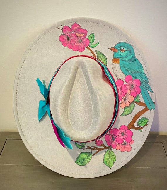 Burned Bluebird Cowgirl Hat: Wide Brim Faux Suede Boho  display picture 3