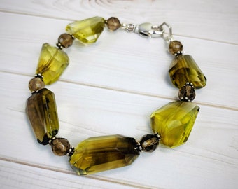 Lemon quartz and Smokey quartz beaded bracelet,gemstone bracelet,quartz bracelet, lemon quartz jewelry,AAA lemon quartz and Smokey quartz