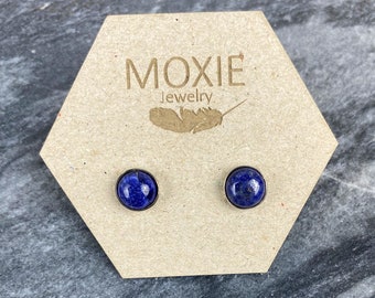 Lapis Lazuli Stud Earrings, Royal Blue Stud Earrings, Boho Stud Earrings, Blue Stud Earrings, Sterling silver,